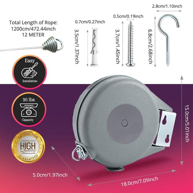 Sfat de rufe retractabil, uscător de rufe rezistente uscare haine, suport de uscare suspendat pentru uscare de rufe în interior, în aer liber