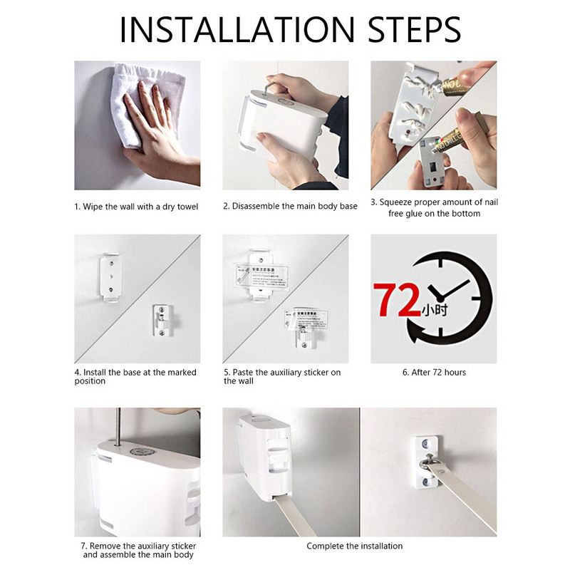 4,2 m visszahúzható fali ruhaszárító zsinór csúszásmentes láthatatlan ruhaszárító zsinór ütésmentes erkély szárító állvány háztartási kültéri ruhaakasztók