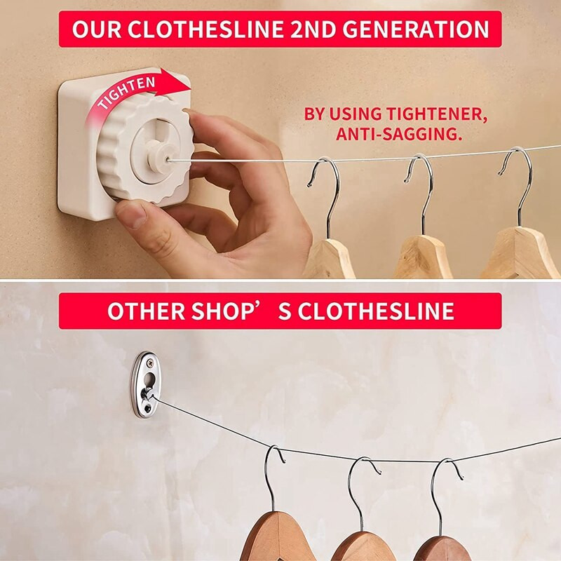 Konop za rublje na uvlačenje, Konop za pranje rublja za teške uvjete rada, Montiran na zid, Konop za sušenje od nehrđajućeg čelika, 15,8 stopa (bijeli)