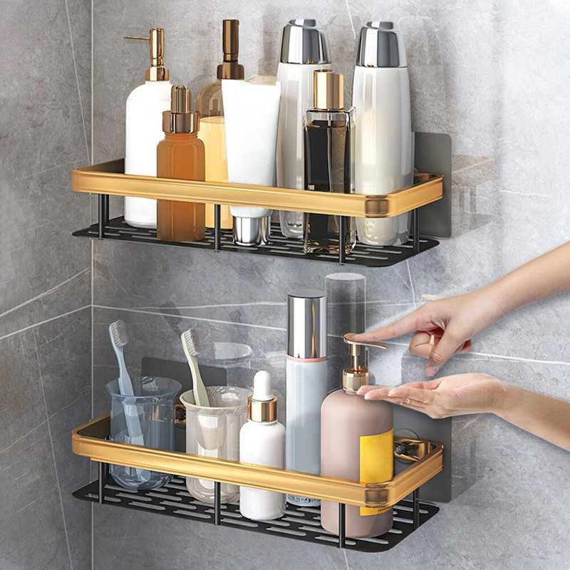 Ütésmentes fürdőszobai polcok Polcok Sampon Zuhanyzó Tároló állvány Konyhai Tartó WC Konyhai Rendező Fürdőszoba Kiegészítők Szett#w