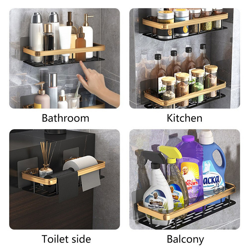 Ütésmentes fürdőszobai polcok Polcok Sampon Zuhanyzó Tároló állvány Konyhai Tartó WC Konyhai Rendező Fürdőszoba Kiegészítők Szett#w