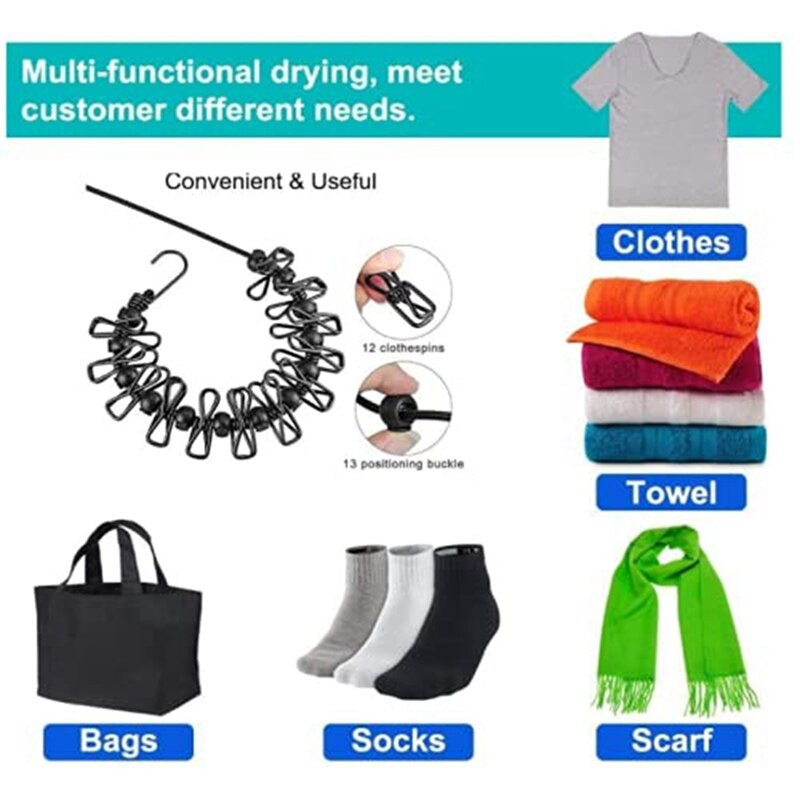 Behúzható, hordozható utazási ruhakötél, állítható kötél, szárítóállvány háztartási kellékekhez kültéri, beltéri 185 cm