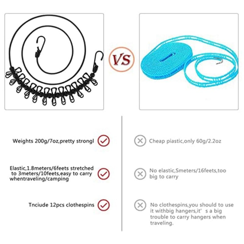Behúzható, hordozható utazási ruhakötél, állítható kötél, szárítóállvány háztartási kellékekhez kültéri, beltéri 185 cm