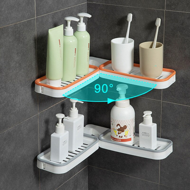 Rafturi pentru baie, fără găurire, raft de colț montat pe perete, organizator fără perforare, raft pentru baie pentru duș, suport rotativ, organizator pentru baie