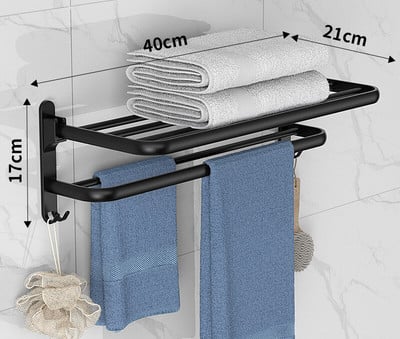 Vonios rankšluosčių kabykla Matinis juodas rankšluosčių laikiklis Aliuminis prie sienos tvirtinamas sulankstomas rankšluosčių kabykla Mados laikymo lentynos kabliukas