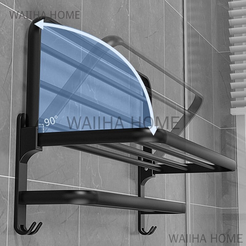 Vonios rankšluosčių kabykla Matinis juodas rankšluosčių laikiklis Aliuminis prie sienos tvirtinamas sulankstomas rankšluosčių kabykla Mados laikymo lentynos kabliukas