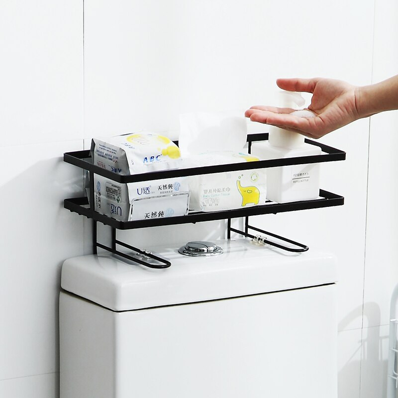Fürdőszoba WC-állványok Fürdőszoba fali akasztós, ingyenes telepítés WC-vécé ingyenes lyukasztó tároló állvány Tároló műtárgy