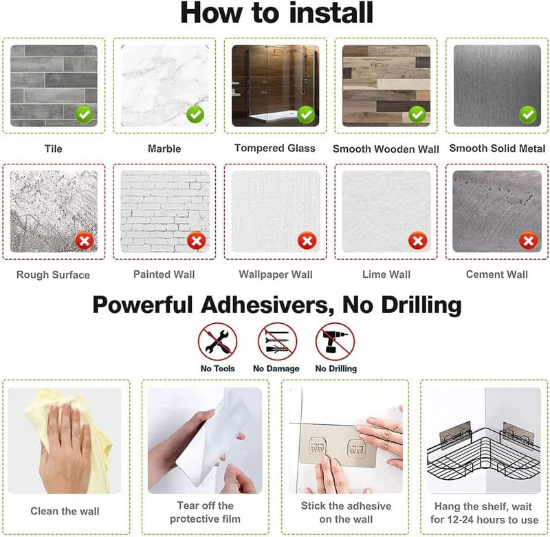 Vannitoa riiul seinakinnitus duši hoiuruumi korraldaja Vannitoa dušši šampooni hoidik puurimata Vannitoa tarvikud