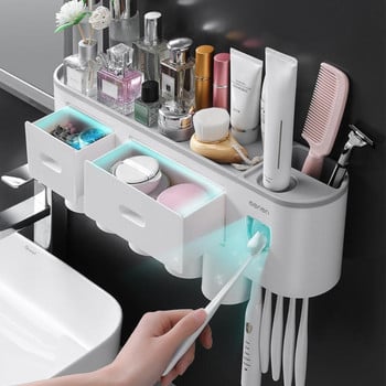 Lazy Toothpaste Dispenser Επιτοίχια σχάρα αποθήκευσης Αξεσουάρ μπάνιου Αδιάβροχη οδοντόκρεμα Fast Squeezer with Dustproof Box