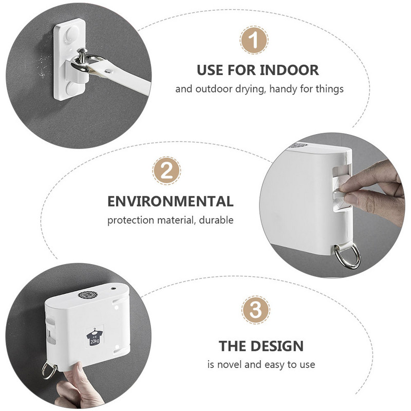 Ruhakötél Ruhavonal Mosó Falra szerelhető Kihúzható Szárító Behúzható Akasztó Beltéri Mosodai Kötél Szélálló kültéri