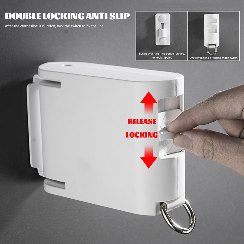 4,2 m visszahúzható fali ruhaszárító kötél, kihúzható ruha, falra szerelhető ruhaszárító kötél csúszásmentes, hordozható utazási erkélyre