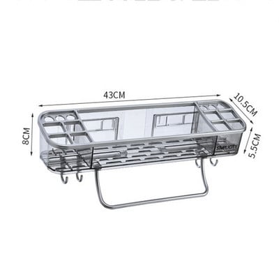 Vonios kambario laikymo lentyna rankšluosčių kabykla Sieninė dušo kabina šampūno lentyna su keturiais kabliais be gręžimo Virtuvės tualeto priedai