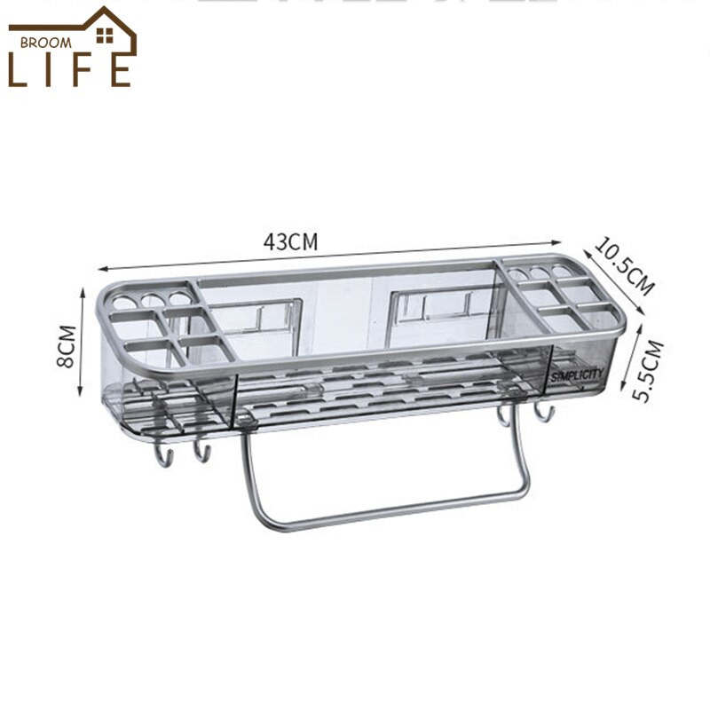 Vonios kambario laikymo lentyna rankšluosčių kabykla Sieninė dušo kabina šampūno lentyna su keturiais kabliais be gręžimo Virtuvės tualeto priedai