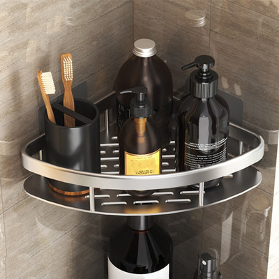 Fürdőszoba sarokpolc fúrás nélkül falra szerelhető rozsdaálló hely alumínium zuhany tároló állvány sampon rendszerező fürdőszobai kiegészítők