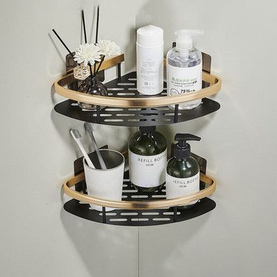 Fürdőszoba sarokpolc fúrás nélkül falra szerelhető rozsdaálló hely alumínium zuhany tároló állvány sampon rendszerező fürdőszobai kiegészítők