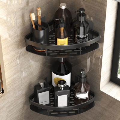 Fürdőszoba sarokpolc fúrás nélkül falra szerelhető rozsdaálló hely alumínium zuhany tároló állvány sampon rendszerező fürdőszobai kiegészítők