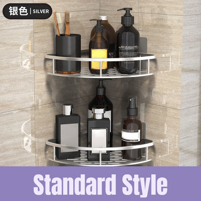 Fürdőszoba sarokpolc fúrás nélkül falra szerelhető rozsdaálló hely alumínium zuhany tároló állvány sampon rendszerező fürdőszobai kiegészítők