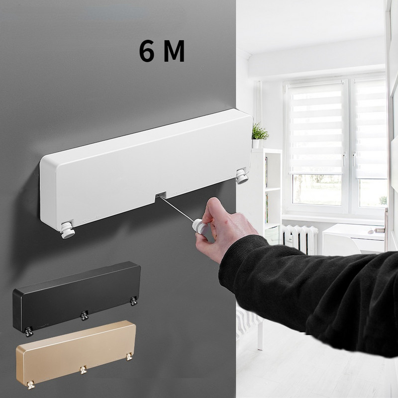 Ištraukiama skalbimo linija, pritvirtinta prie lyno, pritvirtinta prie sienos 3 eilių nerūdijančio plieno 6M drabužiai, ištraukiama skalbinių džiovinimo linija