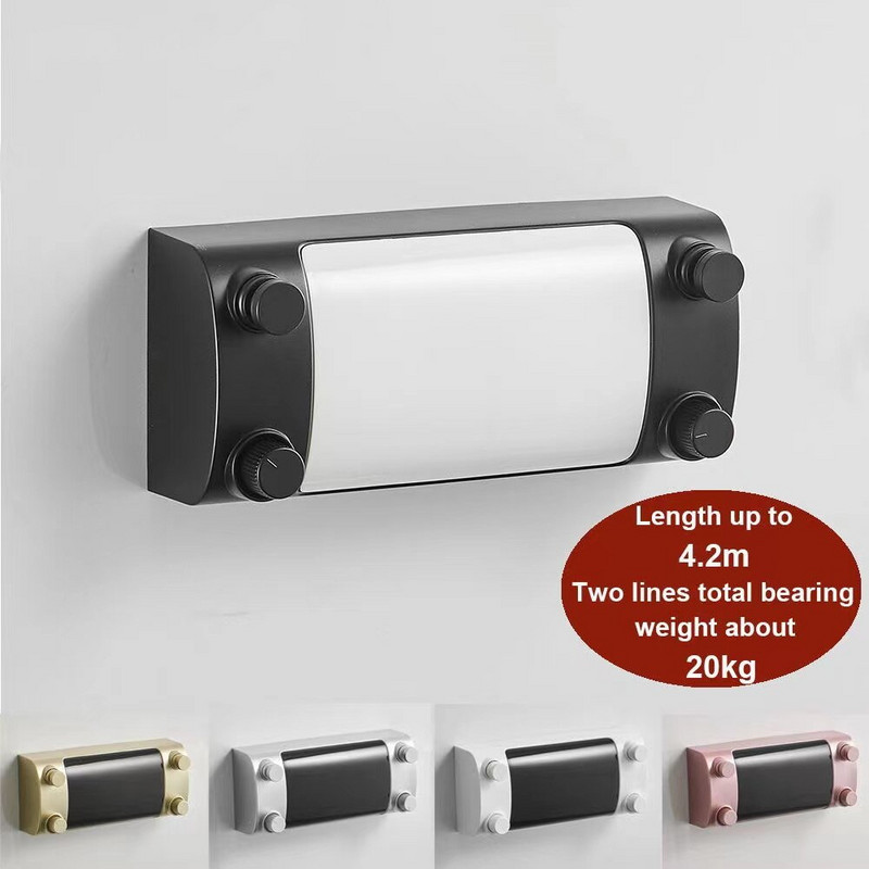 Sârmă de rufe retractabilă Negru/argintiu Sârmă de oțel cu două rânduri Umeraș pentru rufe de interior Uscător de haine invizibile Coarda de uscare Suport simplu