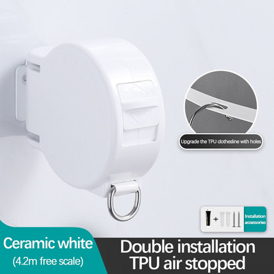 Corde de rufe invizibilă pentru interior, exterior, cu orificiu pentru umeraș, frânghie retractabilă, suport pentru uscare, linie de haine pentru balcon, fără găurire