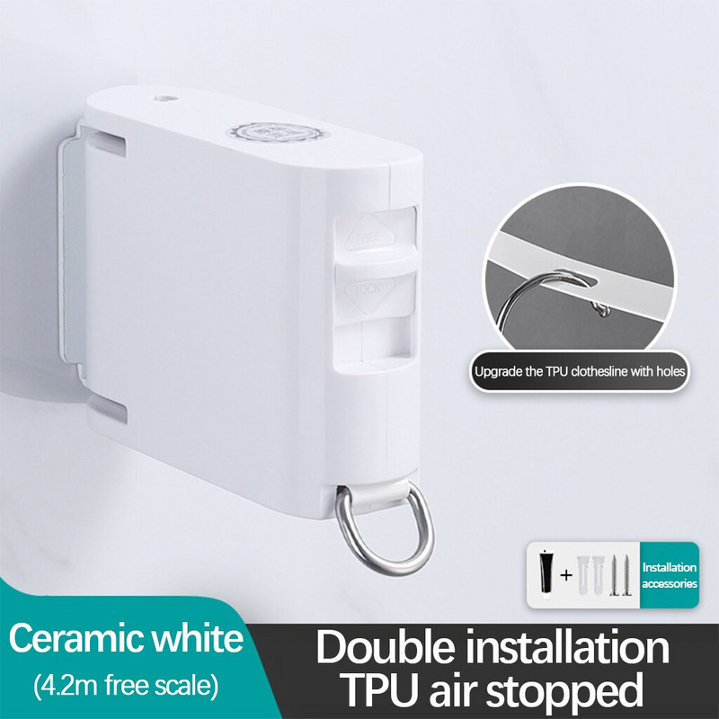 Corde de rufe invizibilă pentru interior, exterior, cu orificiu pentru umeraș, frânghie retractabilă, suport pentru uscare, linie de haine pentru balcon, fără găurire