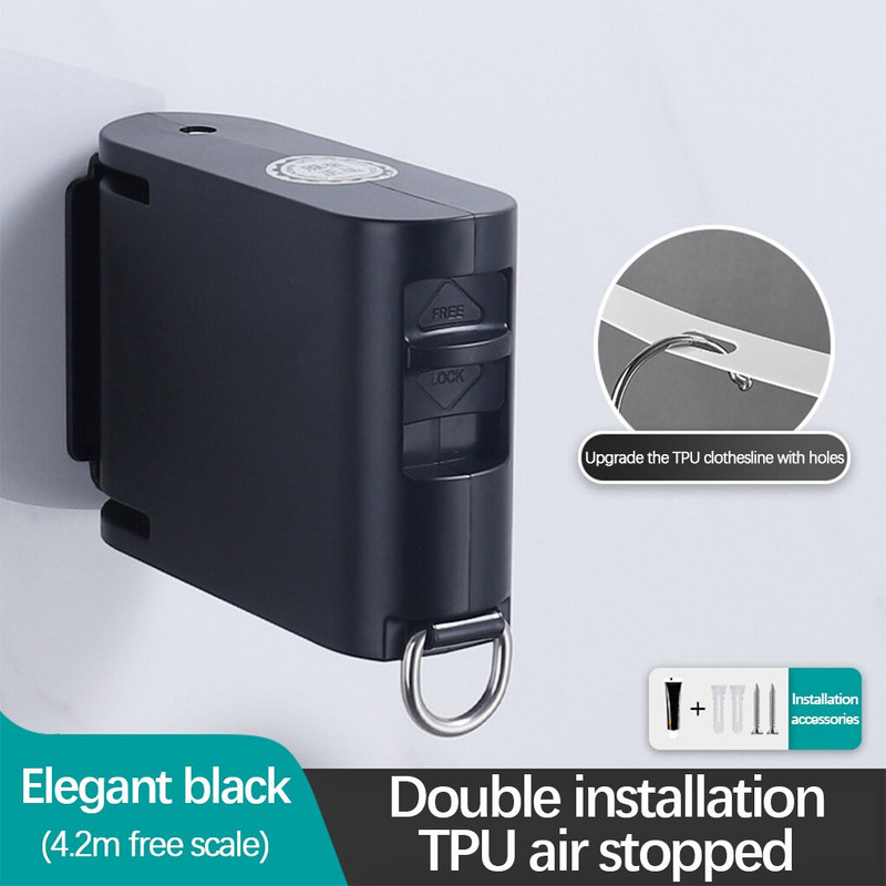 Corde de rufe invizibilă pentru interior, exterior, cu orificiu pentru umeraș, frânghie retractabilă, suport pentru uscare, linie de haine pentru balcon, fără găurire