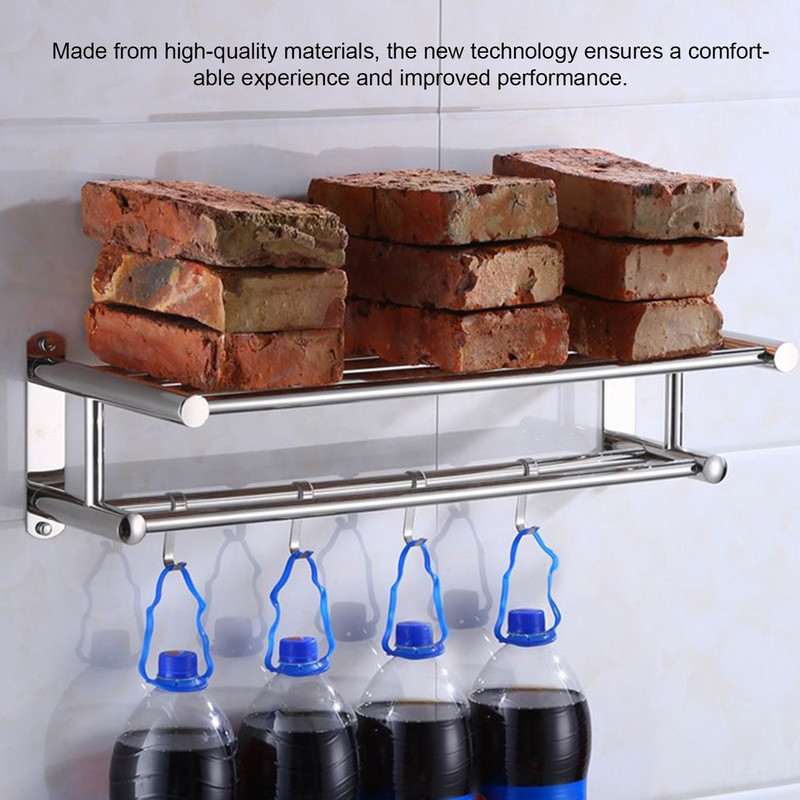 Nerūdijančio plieno vonios rankšluosčių laikiklis Sieninis rankšluosčių kabykla vonios dušo tvarkyklės Virtuvės laikymo lentyna su 4 kabliukais