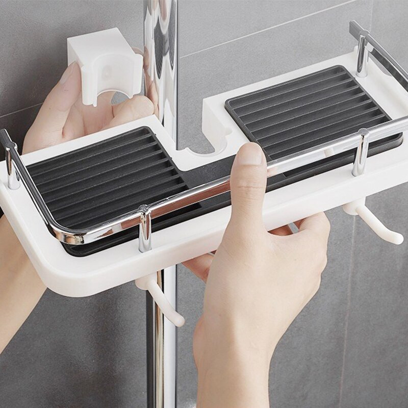 Zuhany tároló tartó Fürdőszoba polc rúd polcok sampon tálca állvány fúrás nélkül Emelő rúd zuhanyfej tartó állvány rendszerező