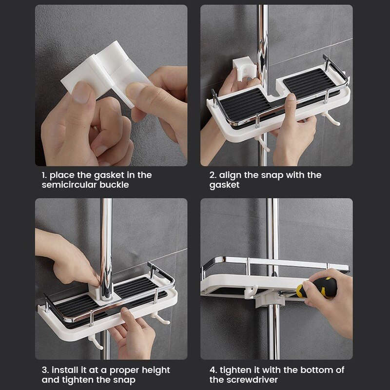 Zuhany tároló tartó Fürdőszoba polc rúd polcok sampon tálca állvány fúrás nélkül Emelő rúd zuhanyfej tartó állvány rendszerező