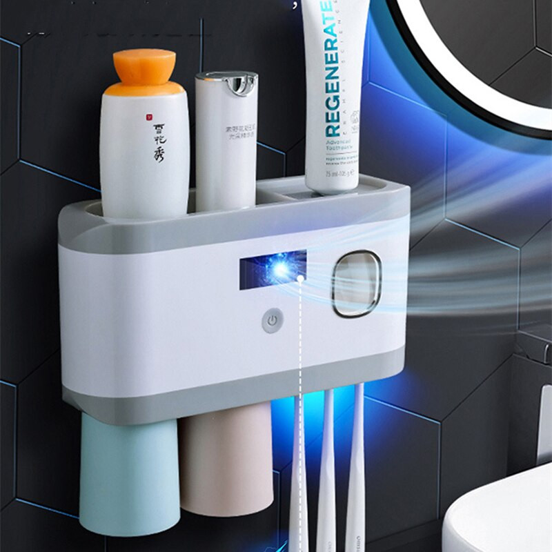 Fogkefe sterilizáló elektromos sterilizálás Tartó Automata fogkrém kinyomó adagoló Tároló állvány fürdőszobai kiegészítők