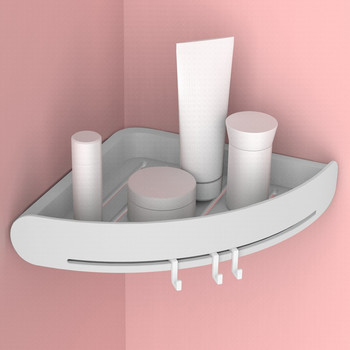 WBBOOMING Пластмасови ъглови рафтове за съхранение Триъгълен рафт за баня Ъглов органайзер за съхранение на баня Дизайн на вендуза