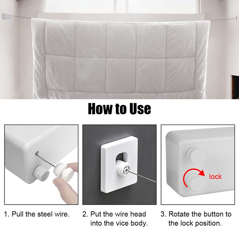 Dviejų sluoksnių ištraukiama skalbinių kabykla Vonios kambario aksesuarai 4,2 m skalbinių linija, drabužių džiovinimo lentyna