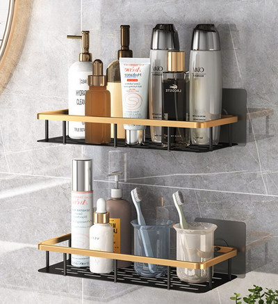Raft adeziv negru pentru baie Raft pentru șampon pentru duș Suport pentru bucătărie Suport pentru toaletă Organizator pentru bucătărie Accesorii pentru baie