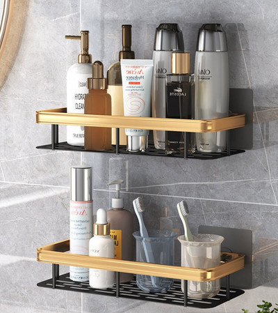 Raft adeziv negru pentru baie Raft pentru șampon pentru duș Suport pentru bucătărie Suport pentru toaletă Organizator pentru bucătărie Accesorii pentru baie