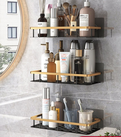 Raft adeziv negru pentru baie Raft pentru șampon pentru duș Suport pentru bucătărie Suport pentru toaletă Organizator pentru bucătărie Accesorii pentru baie