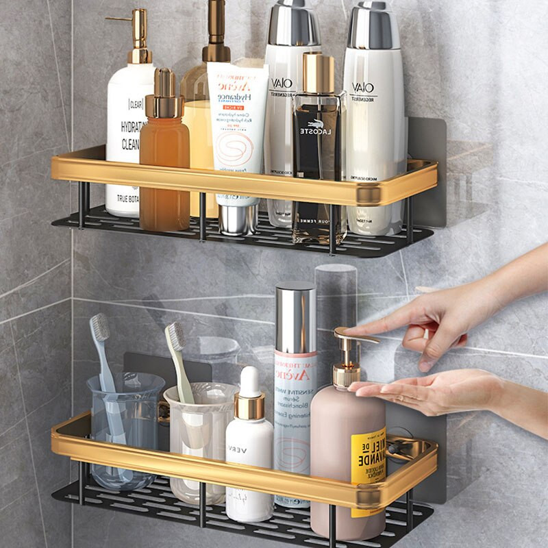 Raft adeziv negru pentru baie Raft pentru șampon pentru duș Suport pentru bucătărie Suport pentru toaletă Organizator pentru bucătărie Accesorii pentru baie