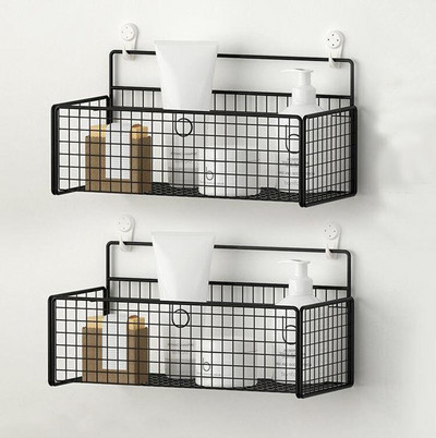 Fekete zuhanyfali polc Lyukasztó Ingyenes zuhanypolc Fekete fehér Tárolókosár tároló állvány Konyha Fürdőszoba Kiegészítők