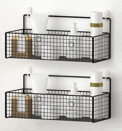 Fekete zuhanyfali polc Lyukasztó Ingyenes zuhanypolc Fekete fehér Tárolókosár tároló állvány Konyha Fürdőszoba Kiegészítők
