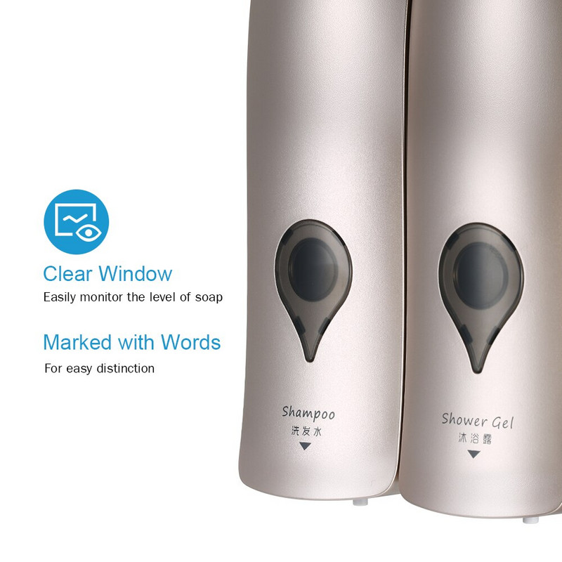 300 ml*2 Самозалепващ се дозатор за сапун и шампоан Стенен ръчен дозатор за сапун Душ гел за баня Държач за дозатор за течности