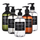 3 pakuotės muilo dozatoriaus buteliukai vonios kambariui, didelės talpos šampūno dušo želė buteliukai, pakartotinai užpildomas losjono indelis su etiketėmis