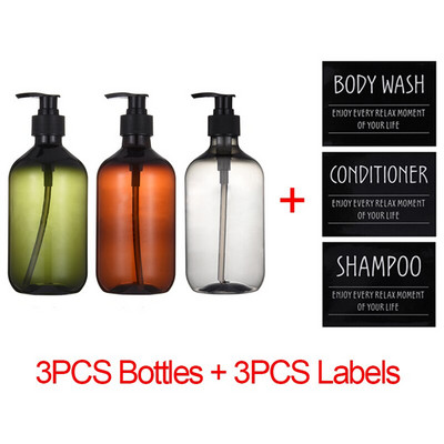 3 pakuotės muilo dozatoriaus buteliukai vonios kambariui, didelės talpos šampūno dušo želė buteliukai, pakartotinai užpildomas losjono indelis su etiketėmis