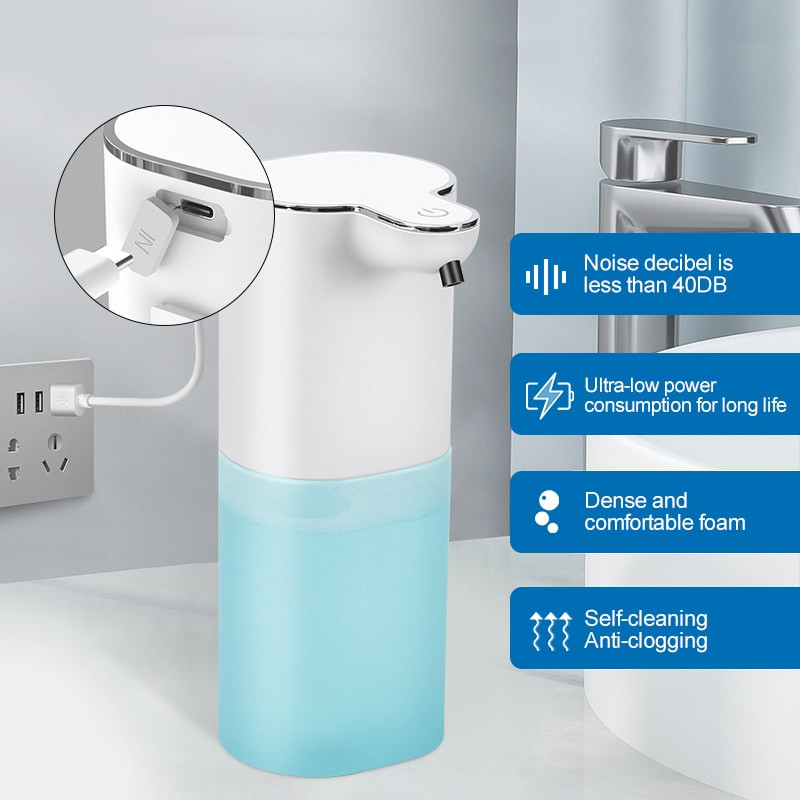 Automatikus érzékelős szappanadagoló Érintés nélküli infravörös érzékelő USB töltőhab folyékony szappanadagoló kézfertőtlenítő fürdőszobai