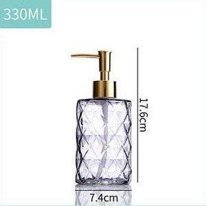 Dozator manual de săpun de 330 ml, din sticlă transparentă, pentru dezinfectant pentru mâini, recipient pentru sticle, sticla vid, set de dozator în formă de floare pentru baie