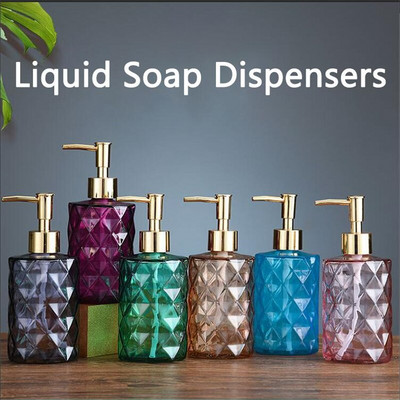 Dozator manual de săpun de 330 ml, din sticlă transparentă, pentru dezinfectant pentru mâini, recipient pentru sticle, sticla vid, set de dozator în formă de floare pentru baie