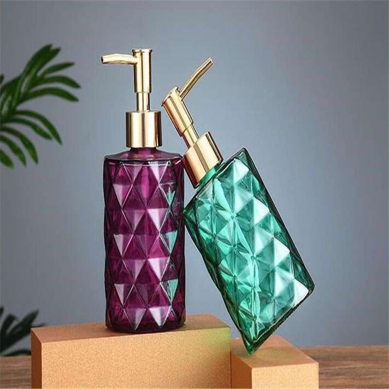 Dozator manual de săpun de 330 ml, din sticlă transparentă, pentru dezinfectant pentru mâini, recipient pentru sticle, sticla vid, set de dozator în formă de floare pentru baie