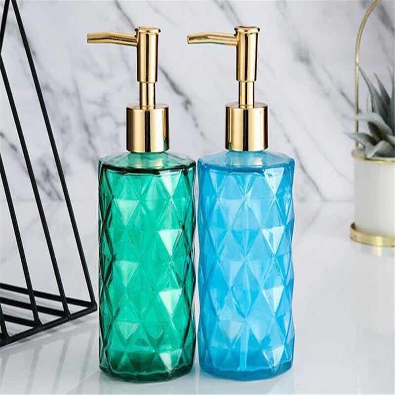 Dozator manual de săpun de 330 ml, din sticlă transparentă, pentru dezinfectant pentru mâini, recipient pentru sticle, sticla vid, set de dozator în formă de floare pentru baie