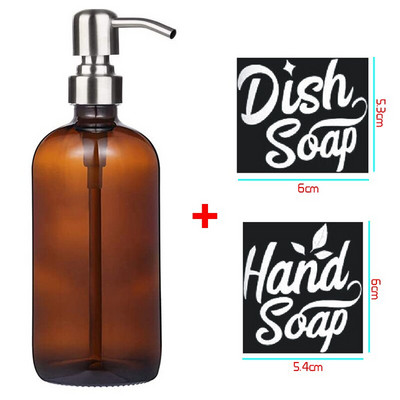 Vastag borostyán színű szappanadagoló üvegedény címkékkel matt fekete rozsdamentes acél pumpás illóolajos lotion szappanpalack 250/500 ml