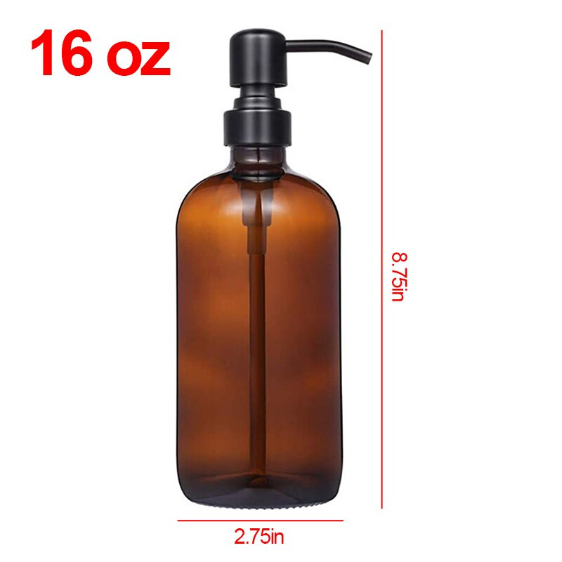 Vastag borostyán színű szappanadagoló üvegedény címkékkel matt fekete rozsdamentes acél pumpás illóolajos lotion szappanpalack 250/500 ml