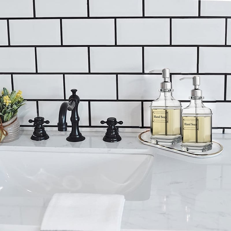 300/550 ml muilo dozatorius Antikvarinis storo stiklo rankinis muilo dozatorius nerūdijančio plieno pompa su 4 vnt skaidriomis etiketėmis