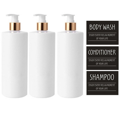 500 ml balto muilo dozatorius su juodomis etiketėmis Vonios šampūnas Kūno prausiklis Kondicionierius dozatorius buteliukas Vonios laikiklio dėklas